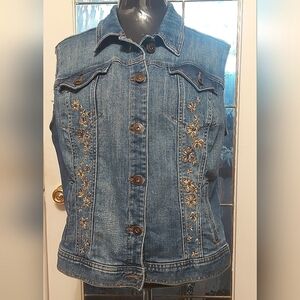 Boho Western Style Embroidered Blue Jean Vest Sleeveless Layering Essential